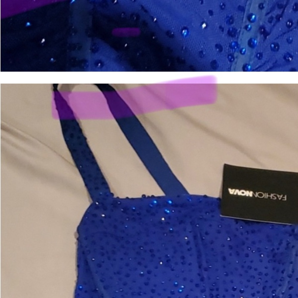 NWT Fashion Nova Royal Blue Rhinestone Crystal Sexy Sheer Mini Dress Jewel Tone - Picture 4 of 6